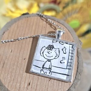 Peanuts Sally Brown Christmas Vintage Book Page Necklace Silver Tone New Ooak